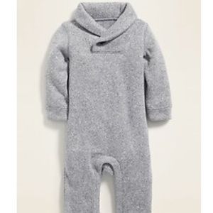 Sweater Fleece Shawl-Collar One-Piece Gray